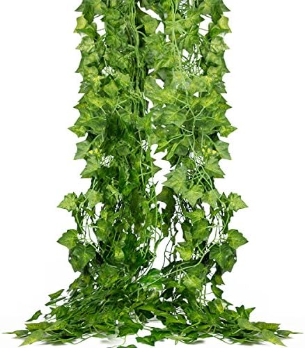 XGpie 85 Ft 12 Strands Ivy Artificial Garland, Fake Hanging Vine Plant Leaves Garland for Home Garden Wedding Decor