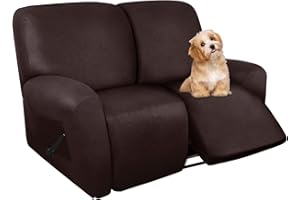 molasofa Loveseat Recliner Slipcover - 6 Pieces Stretch Leather Like Recliner Sofa Cover for 2 Seat Dual Reclining Loveseat Couch, Furniture Protector with Elastic Bottom (Chocolate)