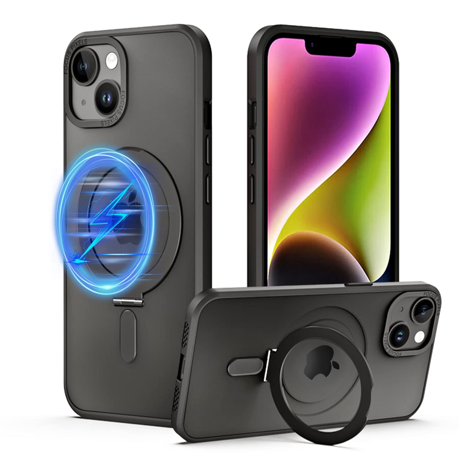 QLTYPRI Magnetic Case for iPhone 15 Case Compatible with MagSafe with Invisible Kickstand, Slim Translucent Matte Shockproof Protective Phone Case Cover for iPhone 15 – Black — image 1