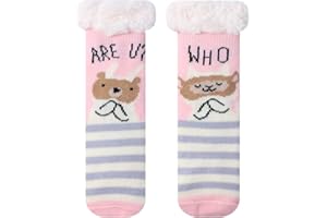 Royal Hong Beauty Fuzzy Slipper Socks for Kids Girls Women with Grippers Non Slip，Kids Warm Fuzzy Christmas Slipper Socks