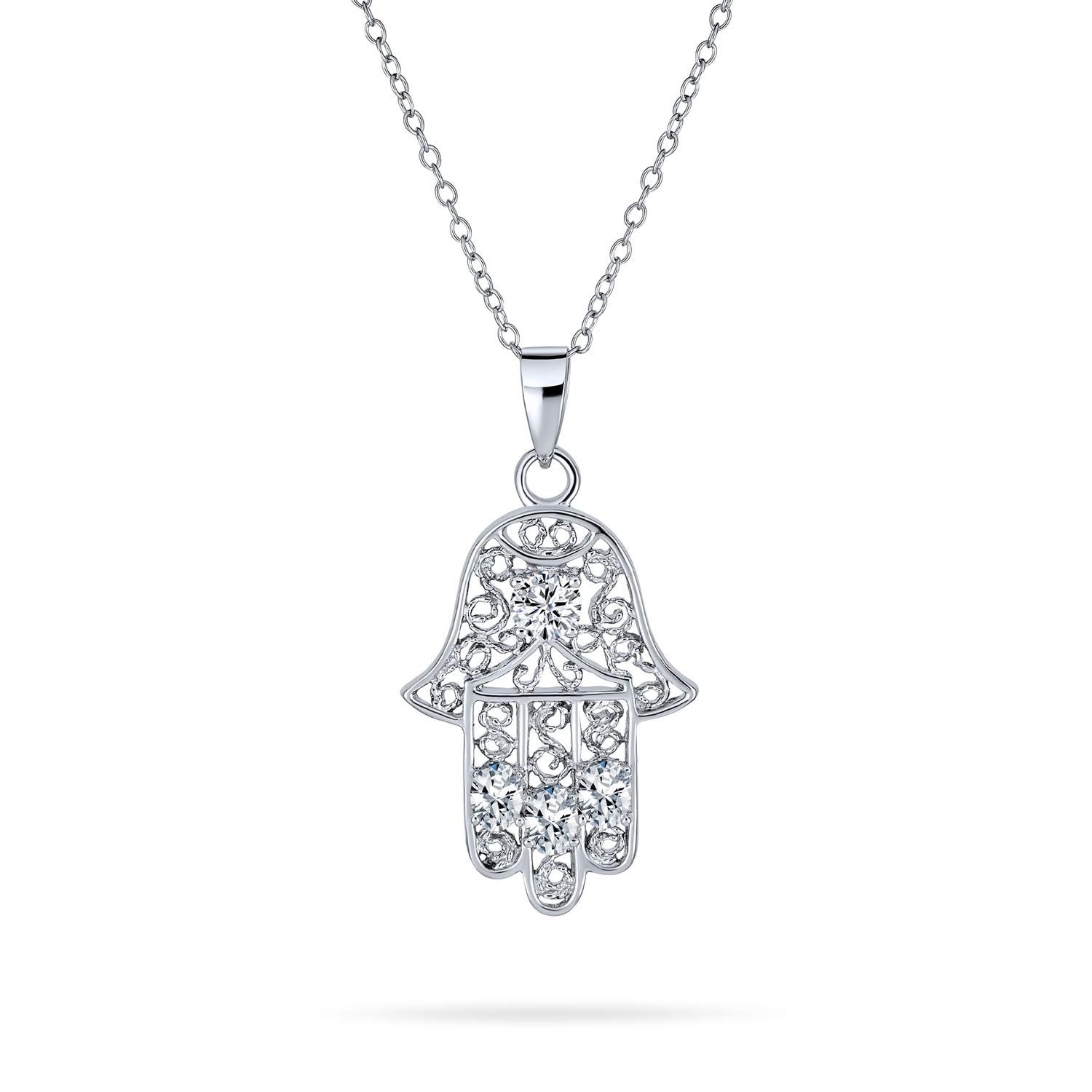 Bling Jewelry Yoga Delicate Filigree Swirl Amulet Talisman Fatima Hand Of God Hamsa Pendant Necklace For Women For Teen .925 Sterling Silver
