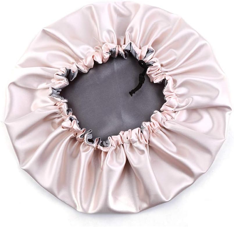Greatremy Satin Sleep Cap, Adjustable Double-Layered Champagne/Gray Silky Satin Bonnet with Drawstring for Women - Extra Large (For Long Hair, Big Hair, Braids or Dreadlocks)