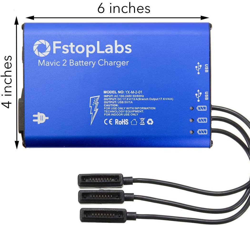 Fstop Labs Mavic 2 Battery Charger, Accessories for DJI Mavic 2 Pro Zoom, 5 in 1 Rapid Parallel Battery Charging Hub Station, 3 Batteries, 2 USB Ports, with Power On Off Switch: Toys & Games