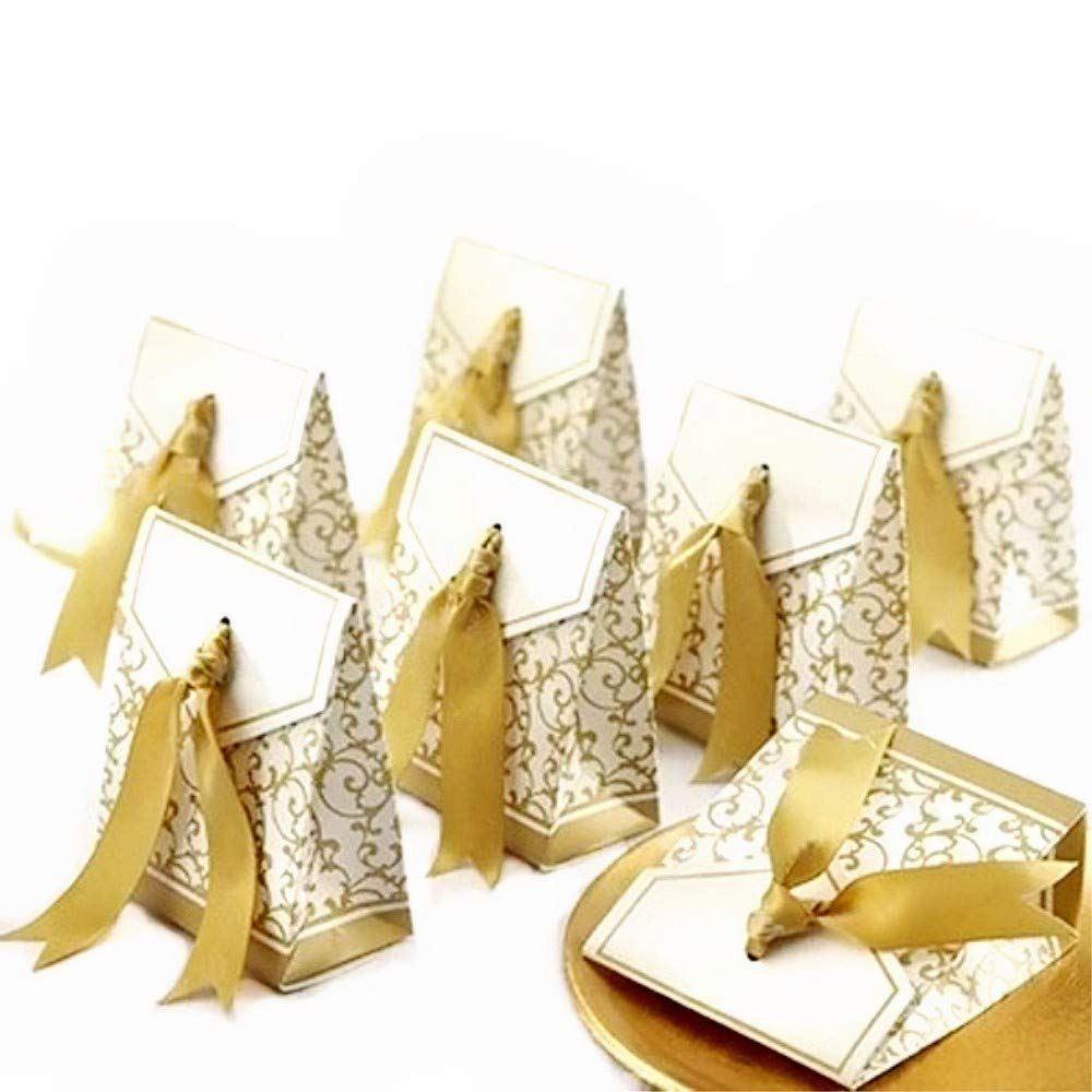 JZK 50x Gold Wedding Favour Box Paper Small Sweets Box for Wedding Birthday Baby Shower Christmas Graduation Party