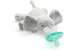 Philips AVENT Soothie Snuggle Pacifier Holder with Detachable Pacifier, 0m+, Elephant, SCF347/03- 1 Count (Pack of 1)