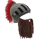 YEKEYI Viking Beard Beanie Horn Hat Winter Warm Mask Knitted Wool Funny Skull Cap