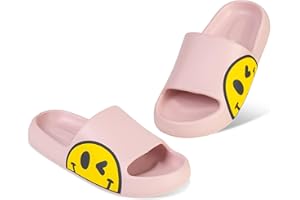 Uonesone Womens Slides,Pillow Slippers Sandals for Men,Unisex Non slip Quick Dry Shower Shoes Indoor Outdoor Open Toe Spa Bath Pool Gym House Casual Massage Smile Face Slippers