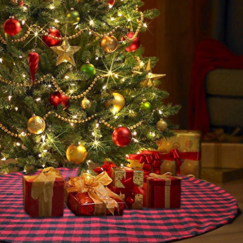 EDLDECCO 36 inch Plaid Christmas Tree Skirt with Red and Black Buffalo Check Tree Skirt Double layers a Fine Decorative Handicraft for Holiday Party