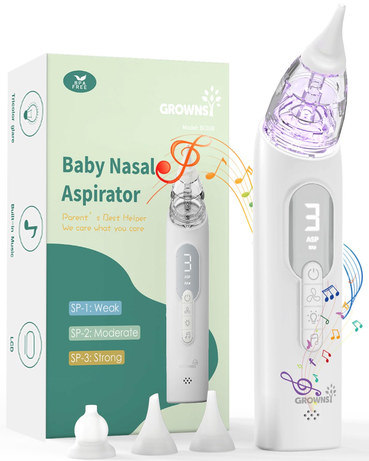 GROWNSY Upgrade Nasal Aspirator for Baby, Rechargeable Baby Nose Sucker, Electric Nose Suction for Baby