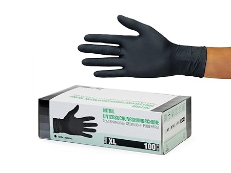 Nitrilhandschuhe 100 Stück Box (XL, Schwarz) Einweghandschuhe, Einmalhandschuhe, Untersuchungshandschuhe, Nitril Handschuhe, 