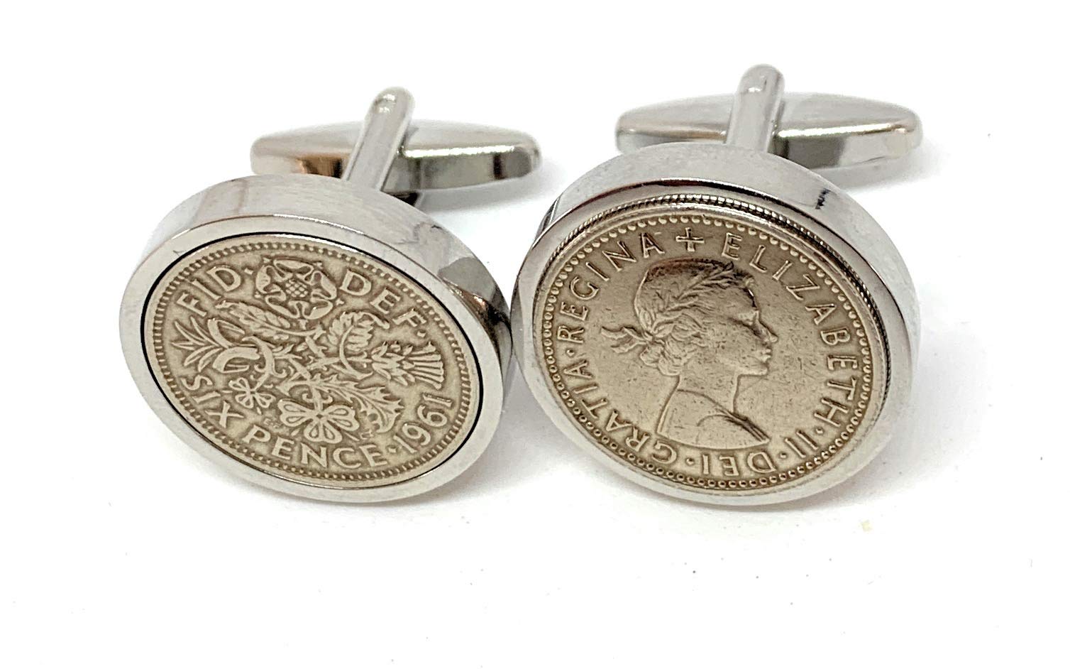 Premium 1961 Original Lucky Sixpence 6d birthday/Anniversary Cufflinks ideal for a 65th birthday HT SLV