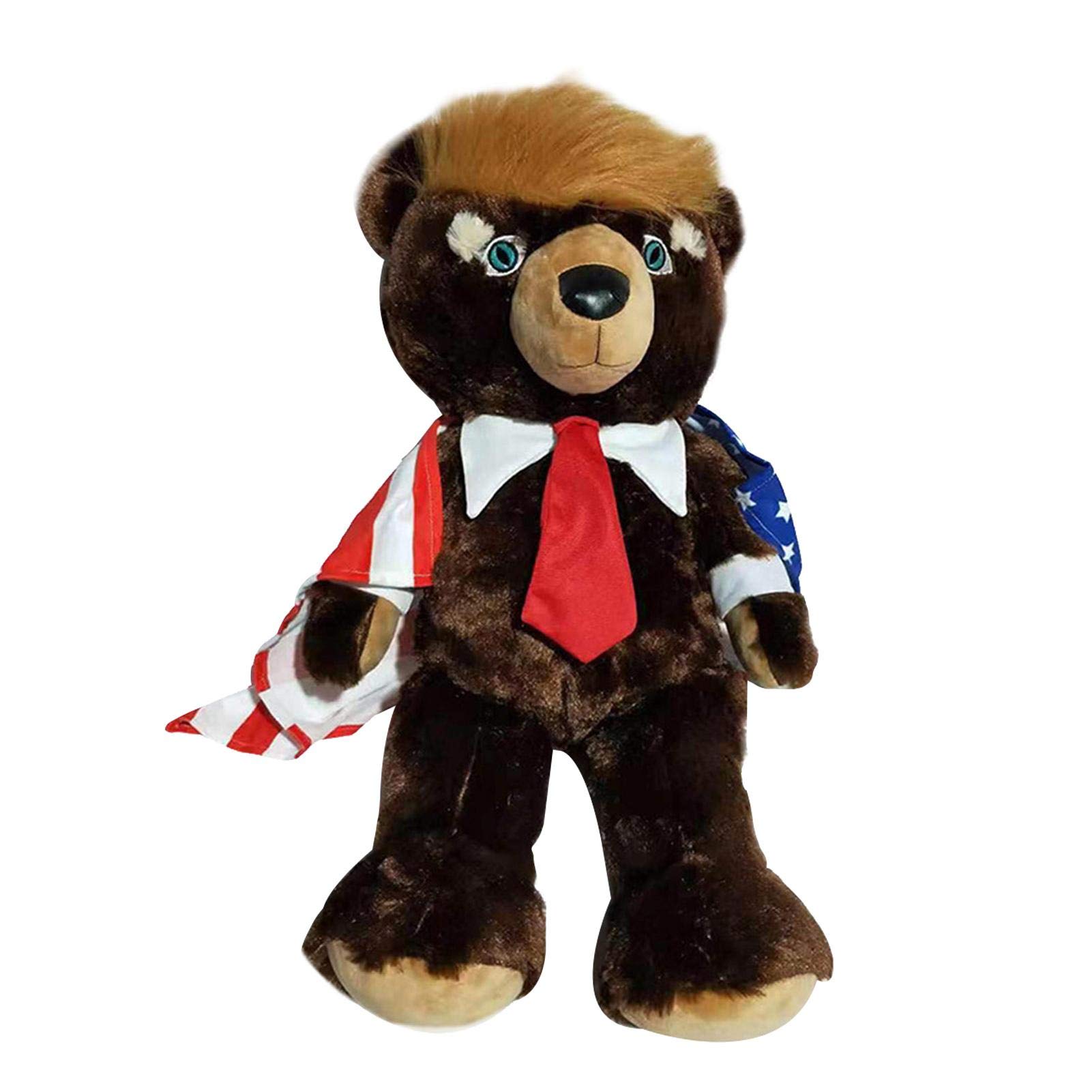 Trumpy Bear,Bear with Trump Card,Trump Bear Plush Doll Bear Plushie with US Patriotic Flag Cape,Trum
