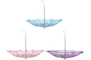 VILLCASE 3Pcs Mini Lace Embroidery Umbrellas Play Parasol Small Decorative Props for Photography and Party