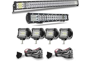 SPEAD-VMALL DOT 52Inch Curved Led Light Bar 5D +20Inch 5D Led Light Bar+4X 4Inch Led Cube Pods W/Wiring Kits Roof Bull bar Grille for Wrangler F150 Kubota Dodge Pioneer ATV SUV UTV Can Am Kawasaki Dodge Truck