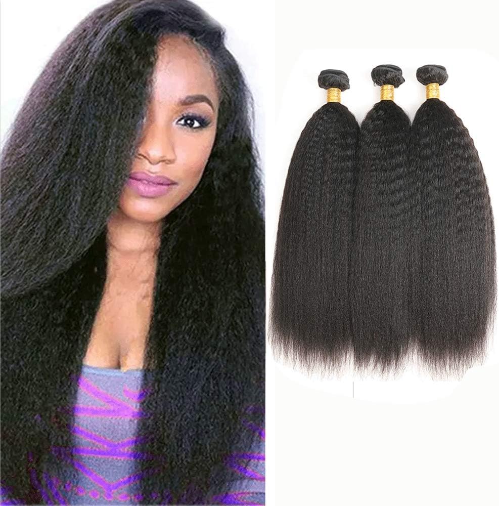 Ladiaryf Yaki Straight Bundles Human Hair Bundles 20 22 24 inch Kinky Straight Hair 3 Bundle 10A Brazilian Kinky Straight Human Hair Weave For Black Women Natural Color