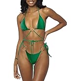 Women Halter String Bikini Set Sexy Thong Cheeky Two Piece Swimsuits Solid Color Bathing Swimwear