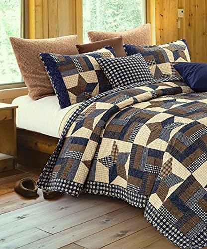 Rustic Blue and Brown Primitive Country Star 3pc Quilt Set (King)