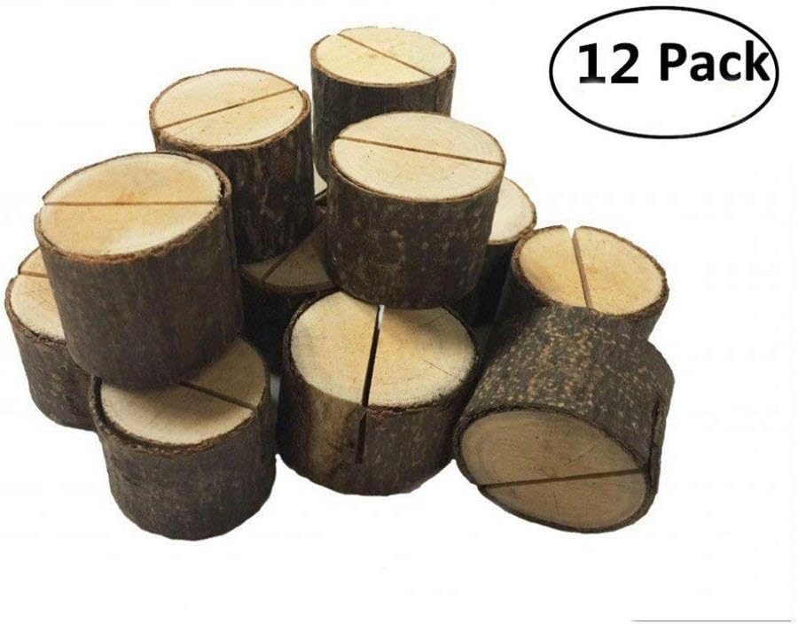 12 PCS New Wooden - Wedding Party Table Number Stand Place Name Memo Card Holder By MFCreative (Wood Holder)