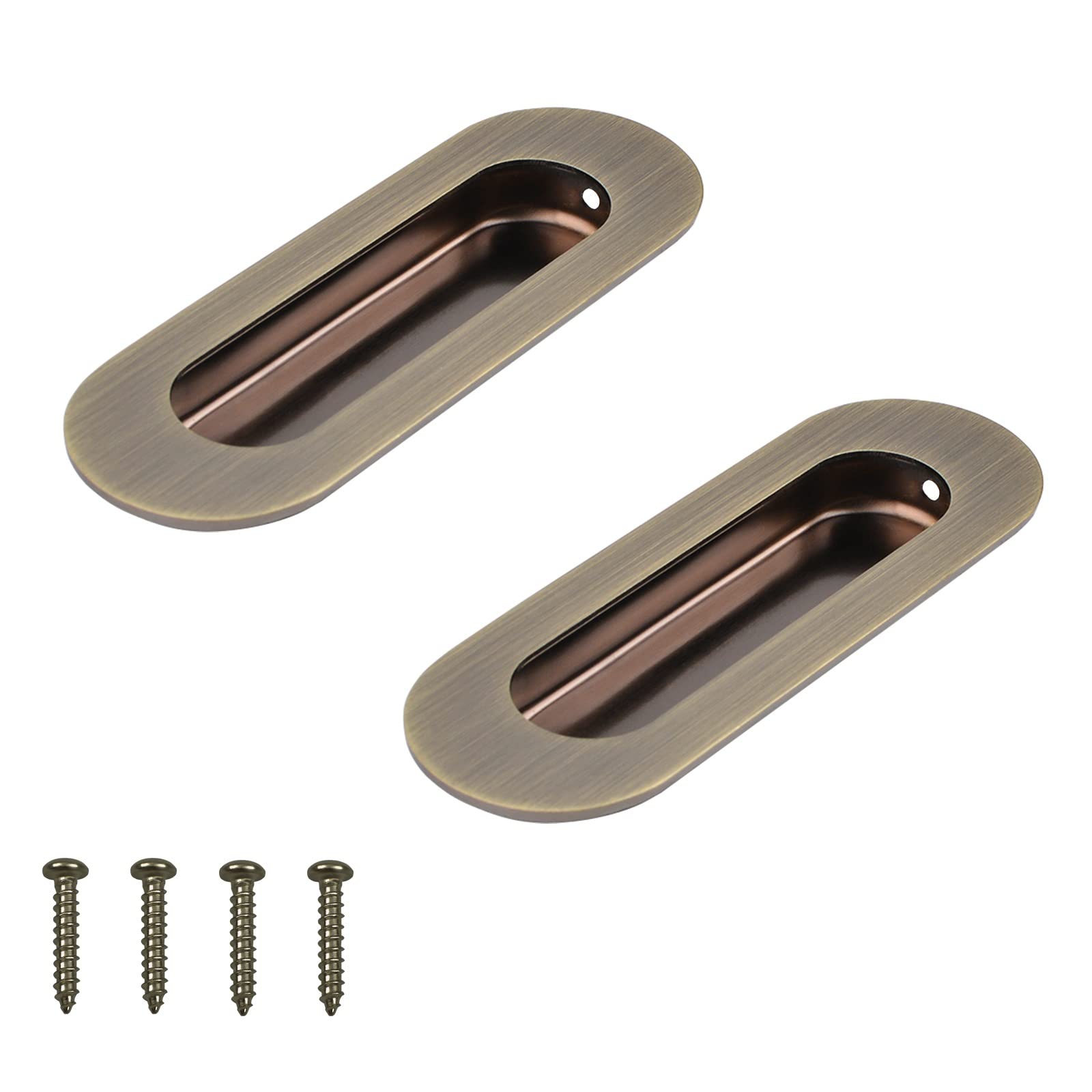 MOROBOR Cabinet Pull, 2Pcs Bronze Stainless Steel Oval Side Hole Flush Embedded Sliding Door Handle Recessed Finger Pulls with Hidden Screws for Drawer Cupboard Wardrobe — image 1