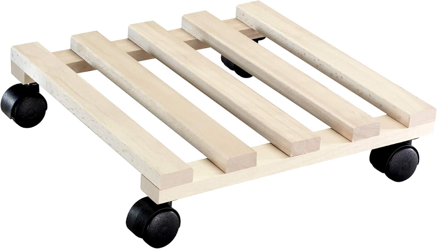 WAGNER Pflanzenroller PALETTI 34 x 34 x 8 cm I Pflanzenroller für Innenbereich, Buche Natur I Blumenroller aus FSC®-Massivholz I Kübelroller aus Holz I Tragkraft 100 kg I Made in EU - 20033501
