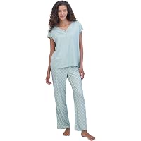 Nautica Women's Long Sleeve Button-Front Pajama Set - Soft Cotton Shirt & Pant Sleepwear