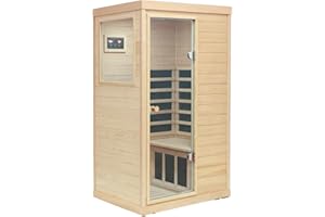 LTCCDSS Infrared Sauna, 1 Person Far Infrared Sauna for Home, with 1050W Indoor Sauna, Low EMF Heaters, 2 Bluetooth Speakers, 1 LED Reading Lamp Hemlock Wood Sauna Room Left Door