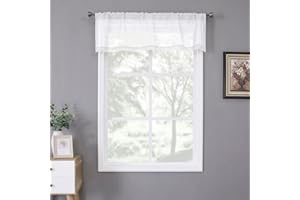 Tollpiz White Sheer Valance Linen Textured Bedroom Valance Curtains Sheer Light Filtering Rod Pocket Voile Curtain Valances for Living Room, 54 x 16 inches Long, Set of 1 Panel