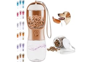Paoakaola Dog Water Bottle 2 in 1, Leak Proof Portable Pet Water Bottle with Food Container, Outdoor Portable Water Dispenser for Dog, Puppy Supply for Walking, Hike, Camping, Travel(10oz Orange Pink)