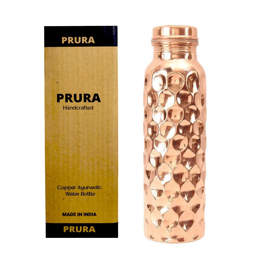 PRURA Copper Water Bottle Diamond Regular Pure Copper Bottle Yoga Water Bottle Ayurveda Health Benefits Leak Proof (900ml/30oz, Design 1) โ image 1