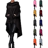 Womens Goth High Low Hoodie Asymmetrical Hem Long Sleeve Drop Shoulder Hoodies Cowl Neck Tunic Sweatshirt with Pocket