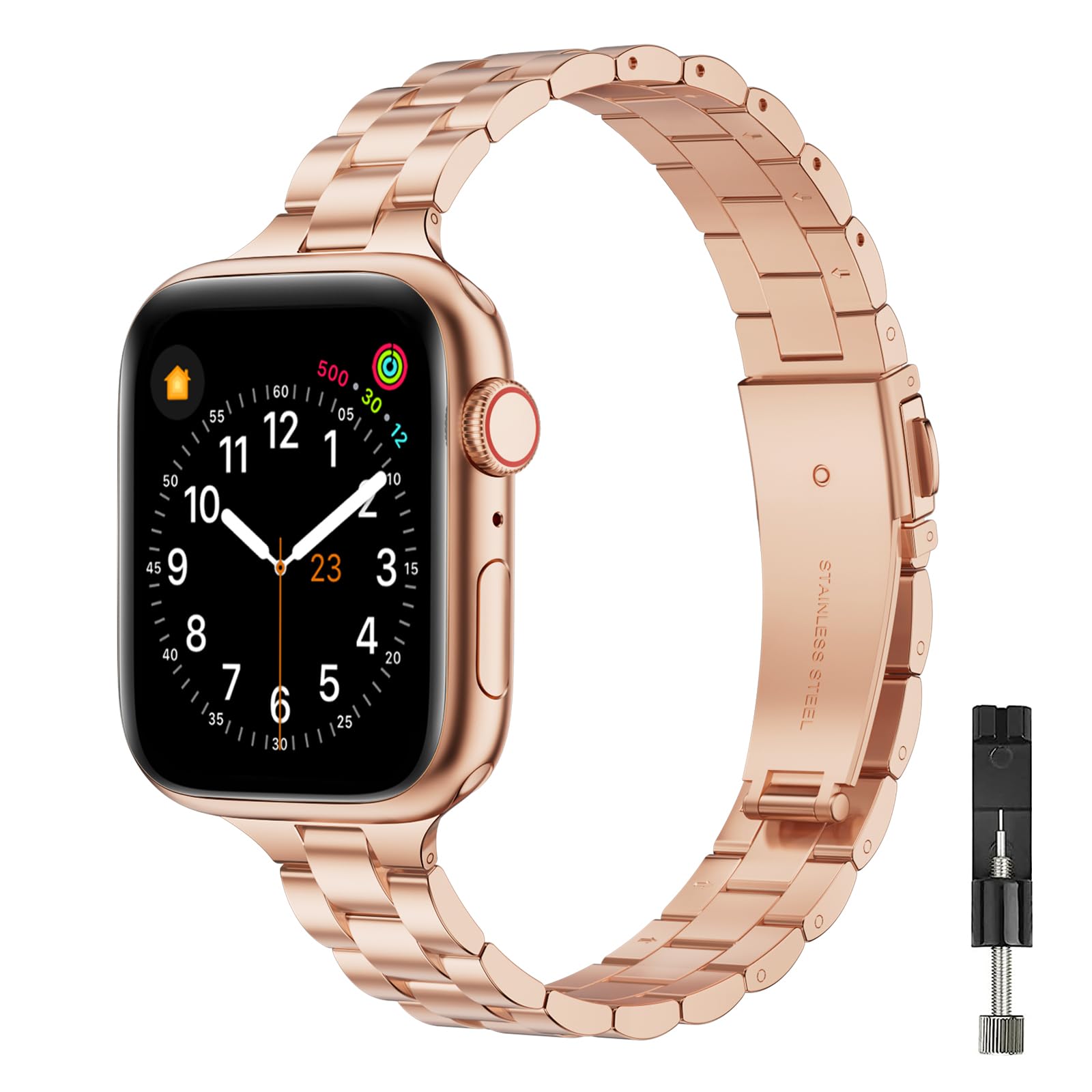 Photo 1 of OMIU Thin Band Compatible with Apple Watch 40mm 38mm 41mm 42mm 44mm 45mm 49mm, Premium Stainless Steel Metal Replacement Adjustable Wristband Strap for iWatch Ultra SE Series 9/8/7/6/5/4/3/2/1 Women