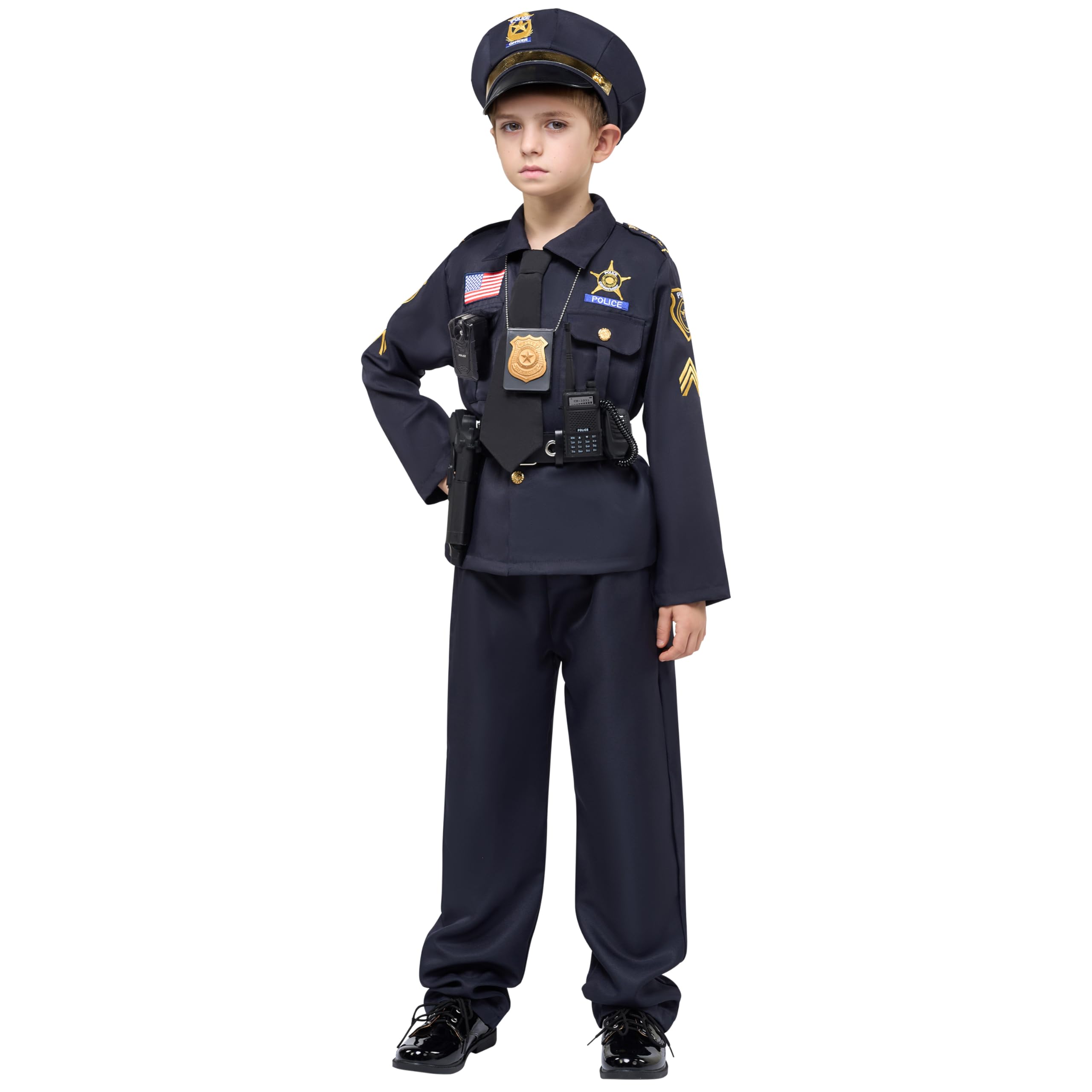 Spooktacular Creations 14PCS Halloween Police Costume for Kids, Police Officer Costume for Boys, Toddler RolePlay Party