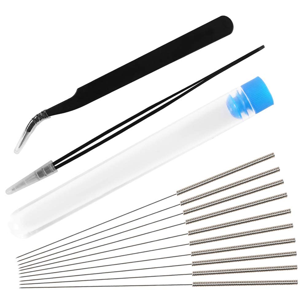 MMOBIEL 13 Pcs Printer Nozzle Cleaning Tool Kit - 0.4mm Stainless Steel Needles incl 2 x Tweezers Filament Clog Cleaner 3D Printer Accessories