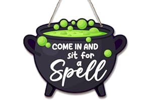 GANIAO Come in and Sit for A Spell Front Door Welcome Sign for Halloween House Decor Wooden Hanging Signs for Halloween Party Supplies Witch Decor Wall Art Gifts for Neighbors Friends Coworkers - JK0353