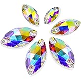 DONGZHOU Sew On Rhinestone AB Sewing Stone with Holes Navette Shape Sew On Beads Crystals Flat Back Glass Rhinestone Crystal Gems Clothing Accessories for Costume, Clothes, Garments, DIY Crafts