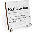 Esthetician Definition Wood Sign Desk Decor Rustic Esthetician Supplies Office Cubicle Decor Plaque with Wooden Stand Farmhouse Beauty Salon Desk Accessories for Home Table Shelf Centerpieces