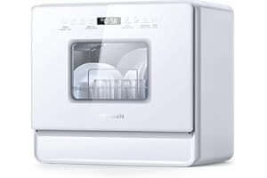 AIRMSEN Countertop Dishwasher Complete 2-Level Rack, Portable Dishwashers with 5L Built-in Water Tank, 3-Spray Arms & 12H Delay Start, No Hookup Needed, A01, White
