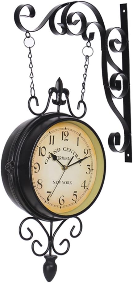 HTJYJH Classic Nostalgia Double Sided Iron Wall Clocks Home Decor Mediterranean Style Mute Hanging Clock