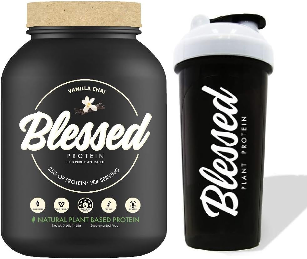 Blessed 100% Plant Based Vegan Protein, 435g, Vanilla Chai + 700ml Blessed Shaker