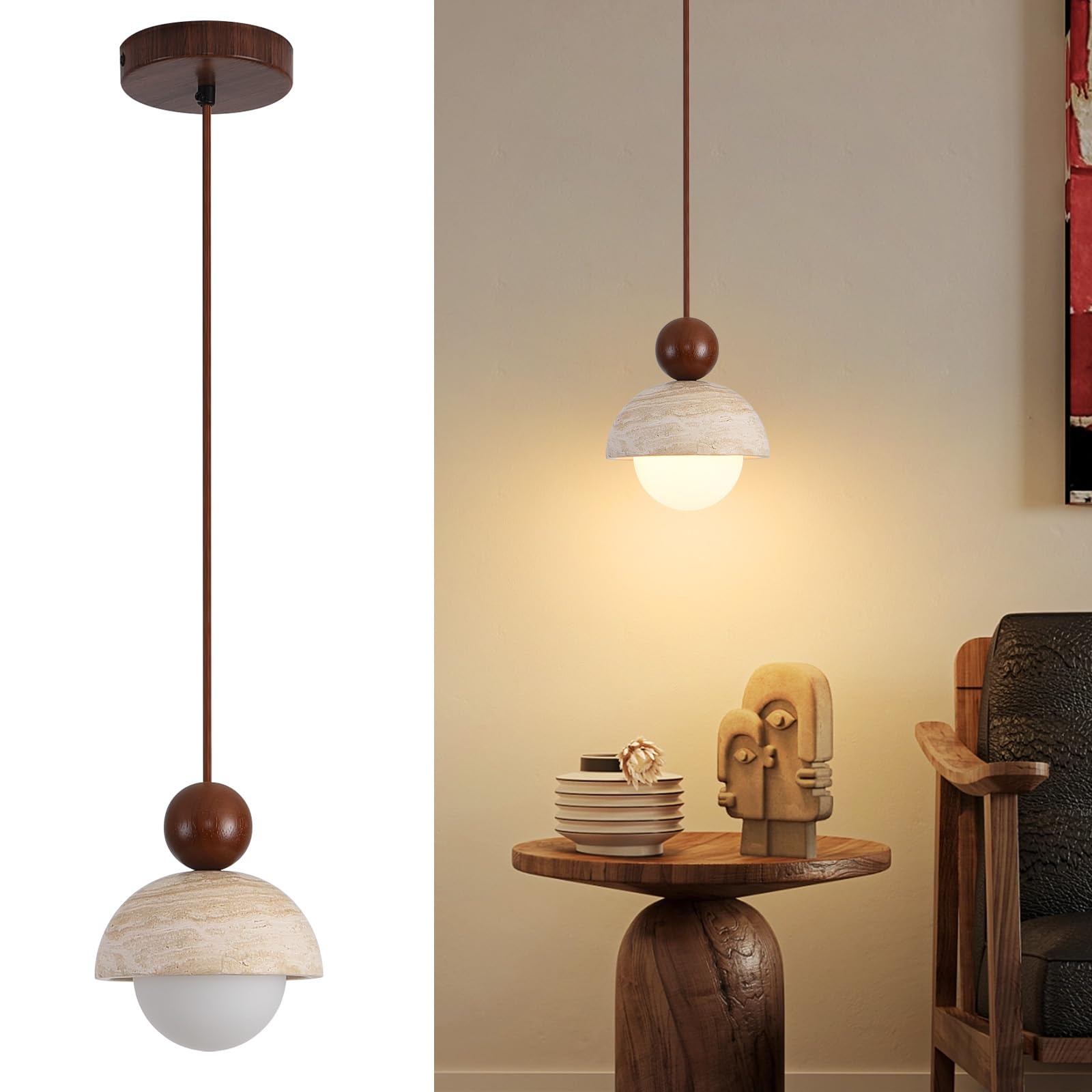 Photo 1 of *USED*
Fivemengo Stone Pendant Light 5.9in, Small Natural Travertine Pendant Lamp 1 Pack, Mini Wabi Sabi Nordic Hanging Stone Lamp Lighting Fixture for Dining Room Bedroom Corner (Bulb Included)