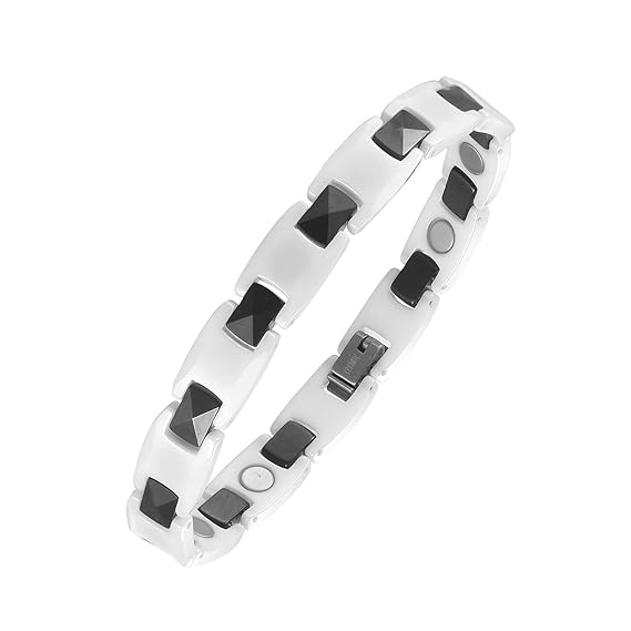 moocare Gesundheit Magnettherapie Armband Weiß und Schwarz Keramik für Damen und Herren Karpaltunnelsyndrom/Arthritis/Schmerz
