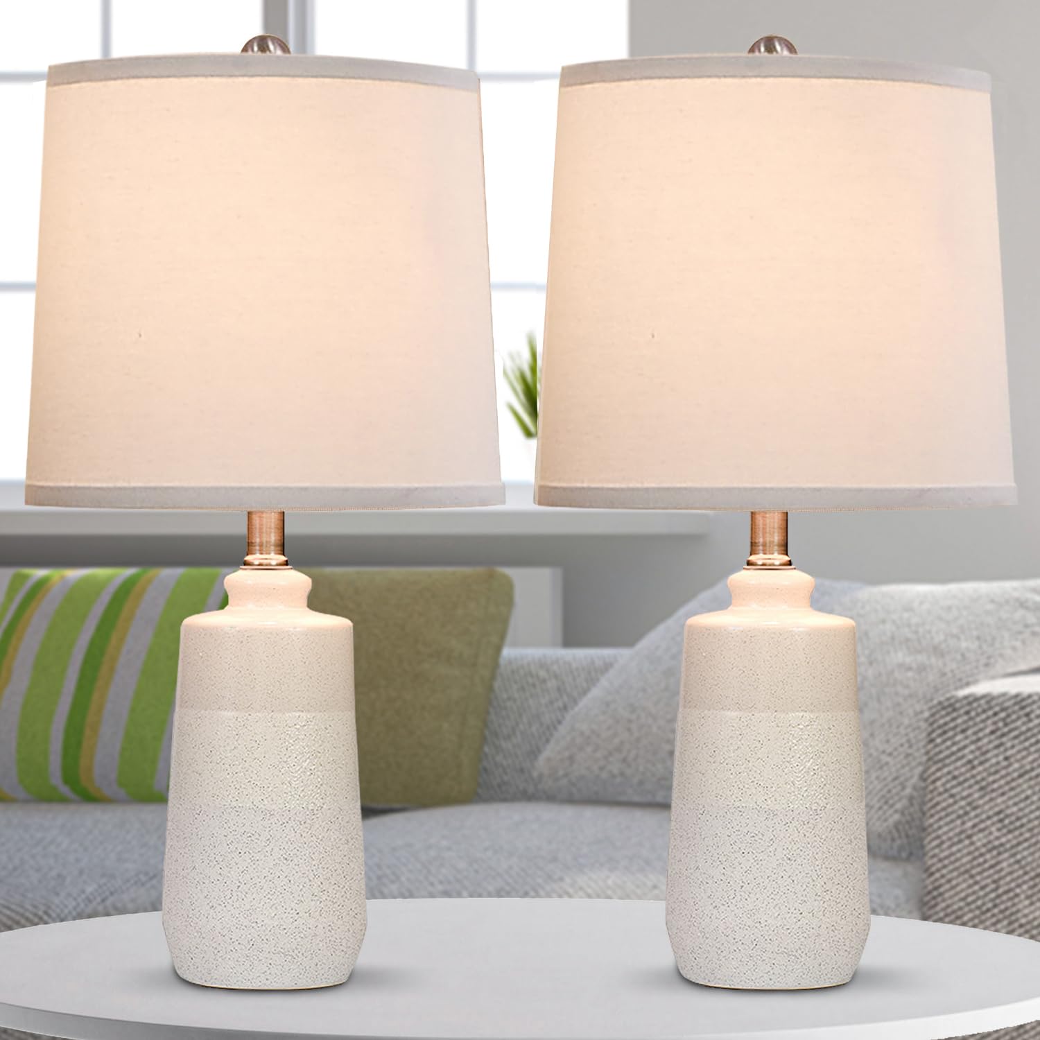 Photo 1 of EUO 20.5" Ceramic Table Lamp Set of 2 for Bedrooms, White Lamps Set of 2 for Living Room, Minimalist Ceramic Lamps with White Barrel Lampshade, Matte White Ceramic Lamps for Nightstand