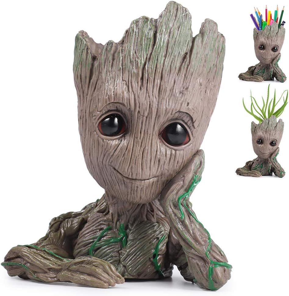 Flowerpot Treeman Supporting Cheek Groot Succulent Planter Cute Green Plants Flower Pot with Hole Pen Holder (Cheek)