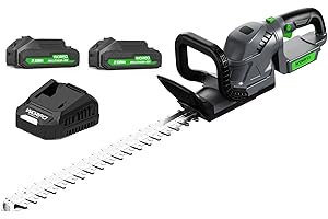 20-Inch Cordless Hedge Trimmer, Electric Handheld Bush Trimmer, 180° Rotatable Handle, with 2pack Battery and Charger (WHT52)