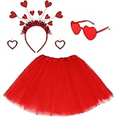 Bgfhna Valentines Cupid Costume Red Tutu for Women Red Heart Headband Sunglasses Love Earrings for Valentine's Party Supplies