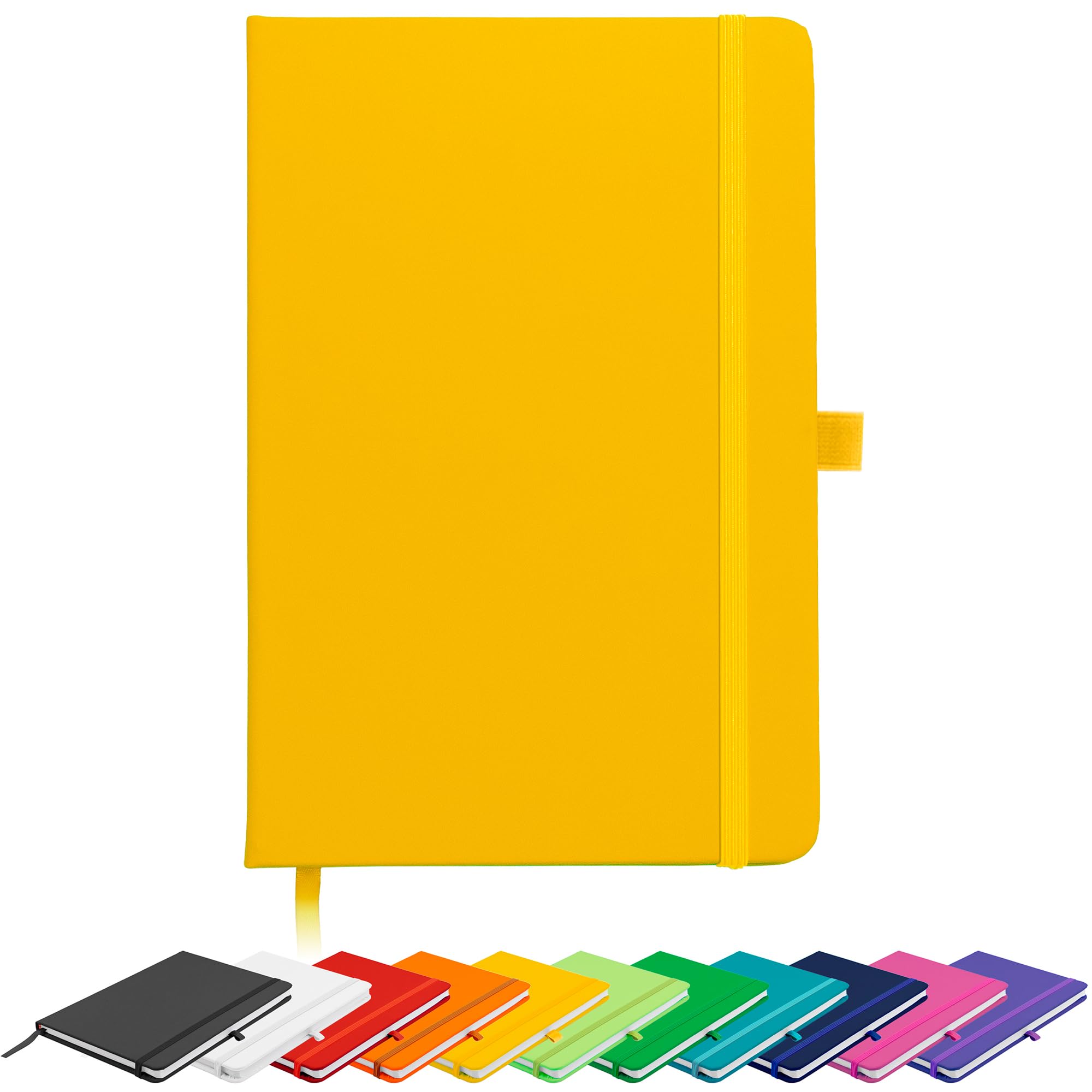 Savvy Bee Blanco Basic A5 Unlined Plain Page Notebook New Hardback Journal with pen loop, elastic closure, ribbon marker and pen loop Notepad Note Book Notes Diary Pad (Yellow)