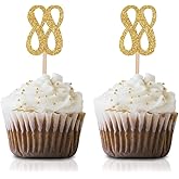 Gold Happy 88th Birthday Cupcake Topper, 24-Pack Number 88 Glitter Birthday Party Cupcake Toppers, Decorations