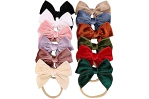 Gebelle Pack of 12 Velvet Bow Headband for Newborn Baby Toddler Girl Soft Nylon Hairbands Elastic Hair Bands (Fable Bow 3 inch 12 pcs)