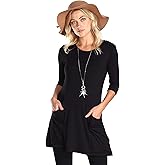 Popana Women’s 3/4 Sleeve Tunic Top – Scoop Neck Long Tunic Shirts to Wear with Leggings with Pockets