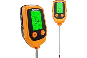 SOILPHU 4-in-1 Soil Moisture Meter, Soil pH Tester with Digital Plant Temperature, Light, Soil Moisture, pH Meter and Backlight LCD Display - Soil Test Kit for Gardening, Farming, Lawn and Outdoor Plants